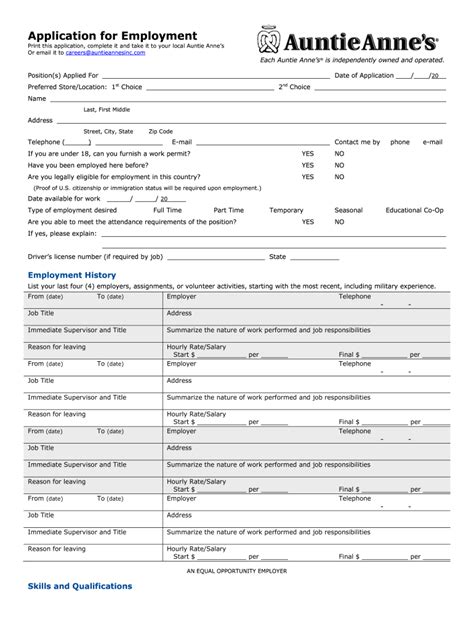 auntie anne's careers|auntie anne's printable application.